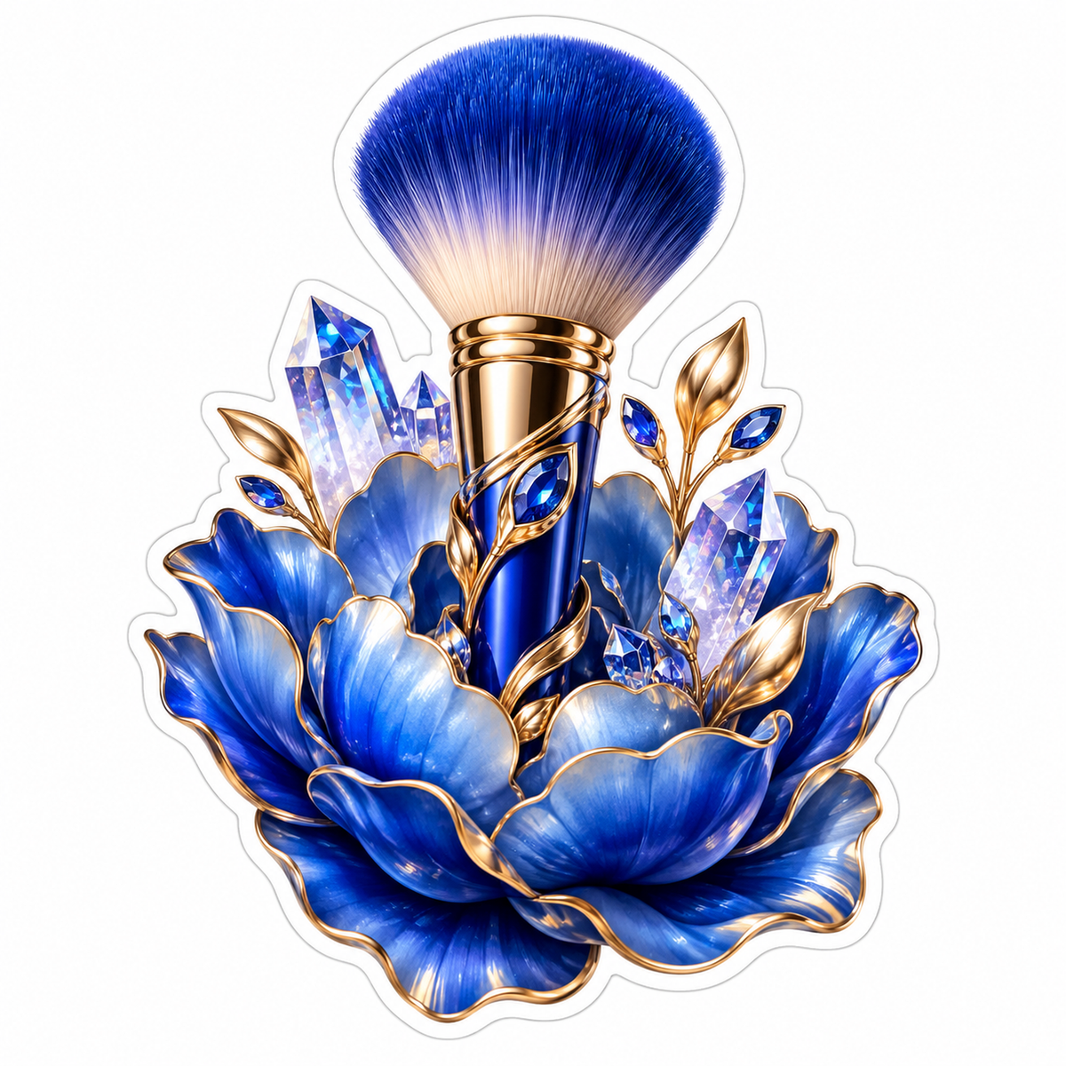 Blue Brush With Crystals and Flowers Art Vinyl Decal Stickers