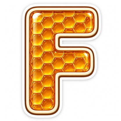 Golden Honeycomb Letter F with Ivory Edge Art Vinyl Decal Stickers