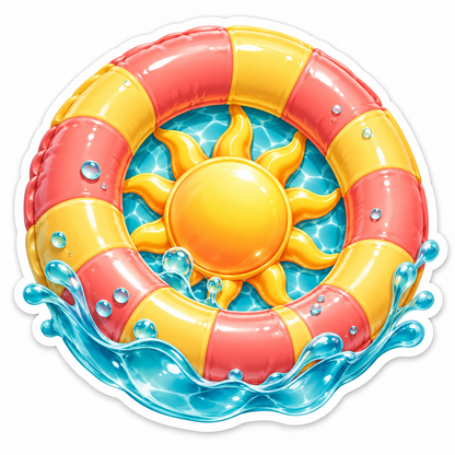 Coral Yellow Pool Ring with Sun and Splash Vinyl Decal Stickers