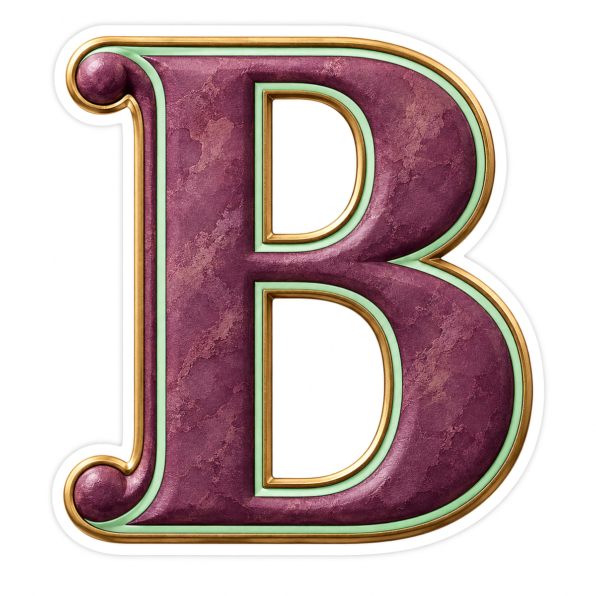 Plum Letter B with Mint and Gold Trim Art Vinyl Decal Stickers