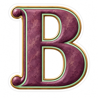 Plum Letter B with Mint and Gold Trim Art Vinyl Decal Stickers