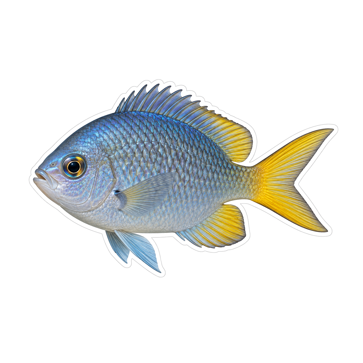 Blue Scaled Fish with Bright Yellow Tail Vinyl Decal Stickers