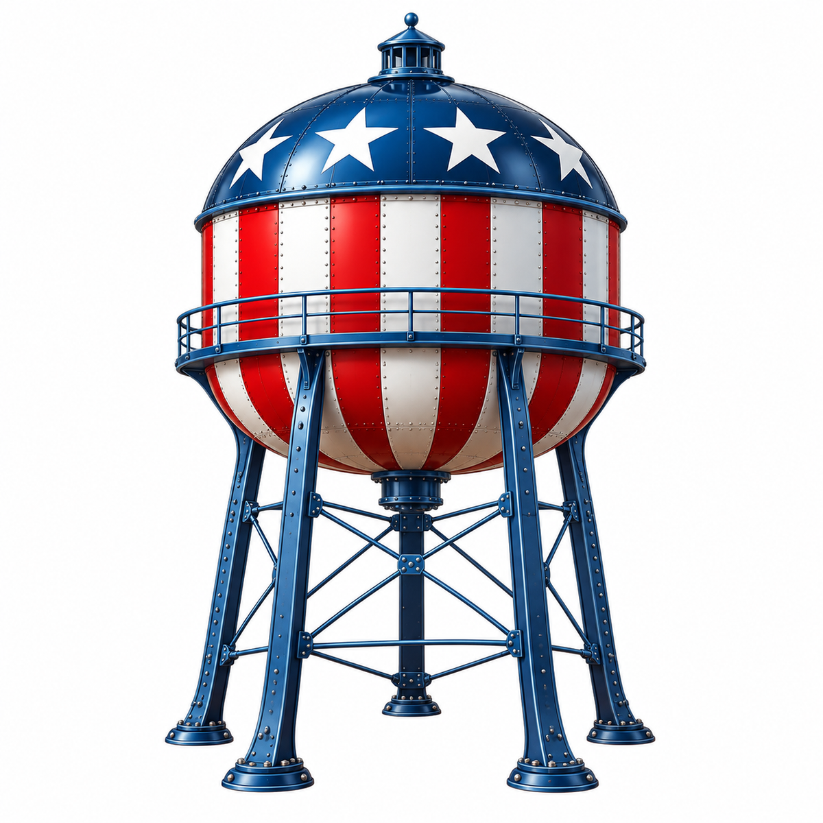 Round Star Spangled Water Tower on Blue Legs Vinyl Decal Stickers