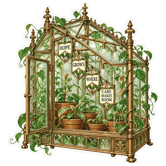 Hope Glass Greenhouse with Plants Art Vinyl Decal Stickers
