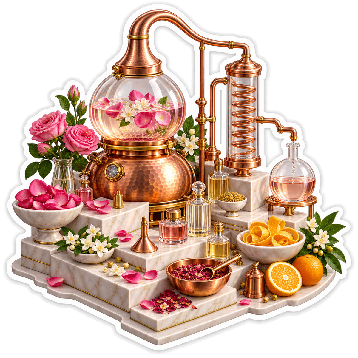 Copper Floral Distilling Glassware with Roses Vinyl Decal Stickers