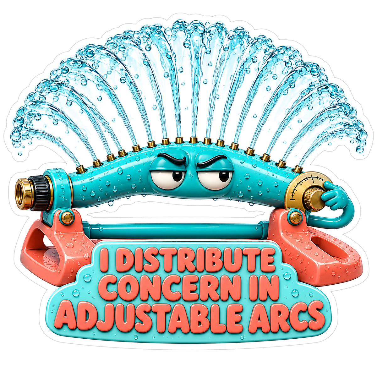 Teal Sprinkler Arcing Water over Coral Base Vinyl Decal Stickers