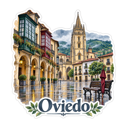 Oviedo Rainy Cathedral Square Art Vinyl Decal Stickers