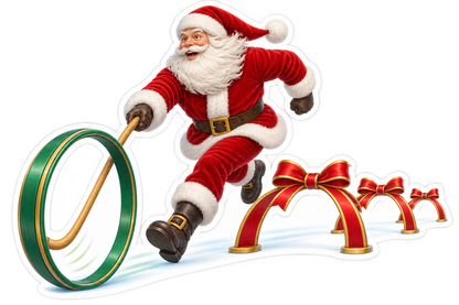 Santa Racing Green Hoop past Gift Bows Art Vinyl Decal Stickers