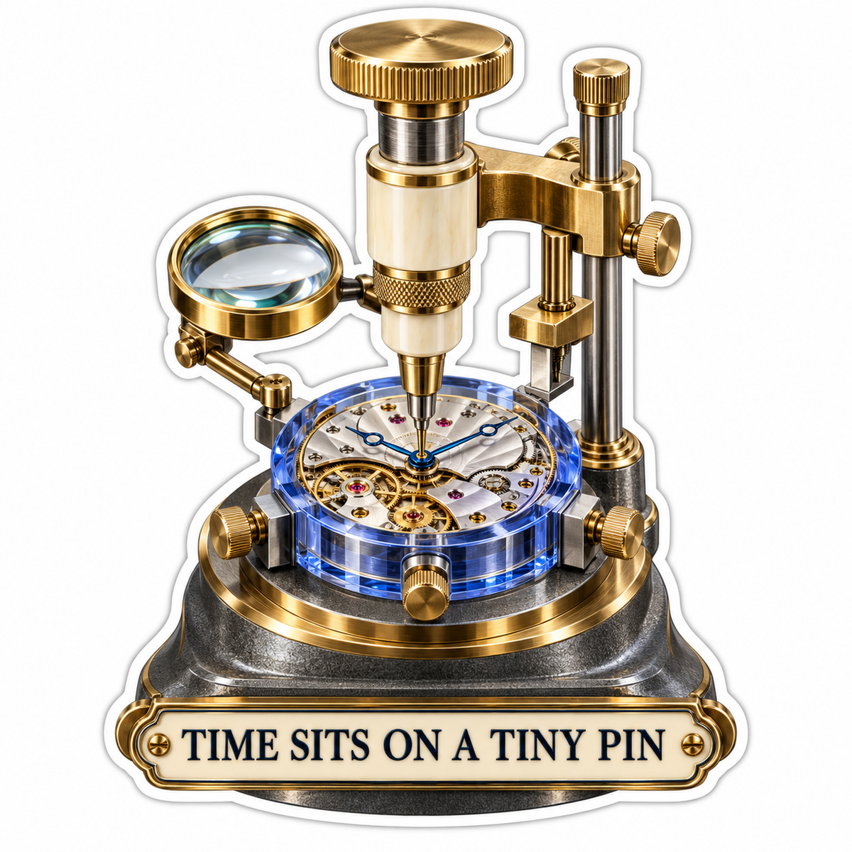 Brass Watch Assembly Press With Magnifier Art Vinyl Decal Stickers