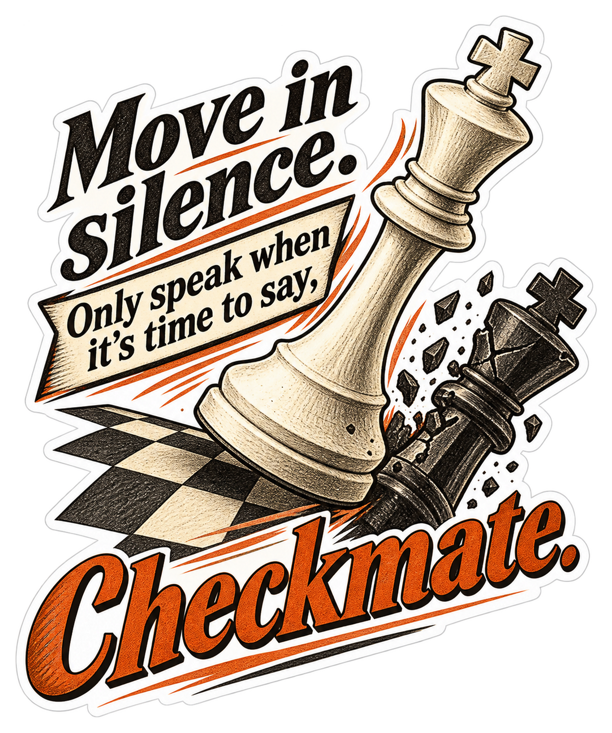 Diagonal Chess Kings Orange Text Art Vinyl Decal Stickers