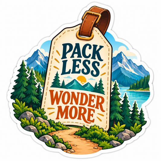 Pack Less Wonder More Mountain Tag Quote Vinyl Decal Stickers
