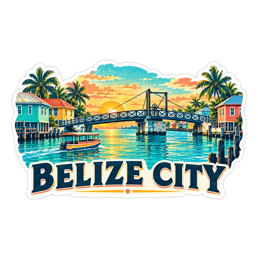 Belize City Sunset Swing Bridge Travel Art Vinyl Decal Stickers