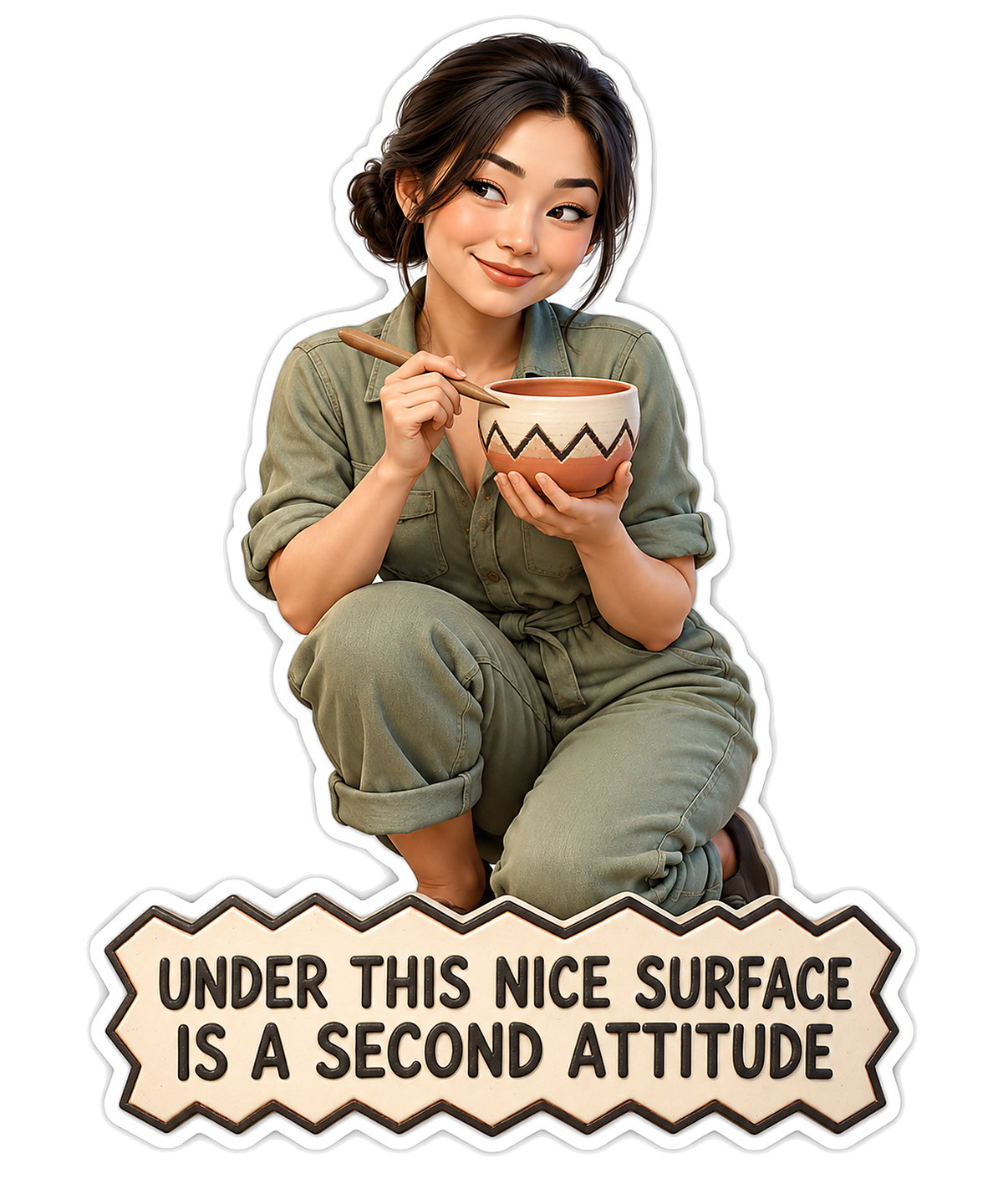 Woman Decorating a Cream Bowl with Zigzag Band Vinyl Decal Stickers