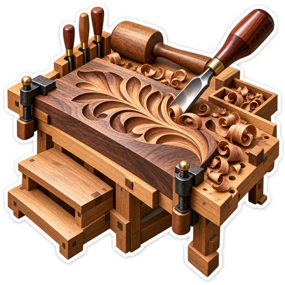 Carved Leaf Pattern Woodworking Bench Vinyl Decal Stickers