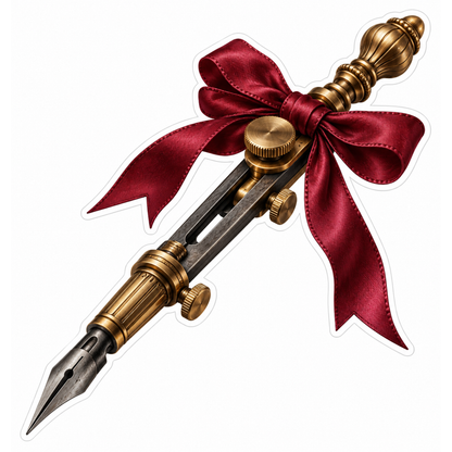 Burgundy Bow Brass Ruling Pen Art Vinyl Decal Stickers
