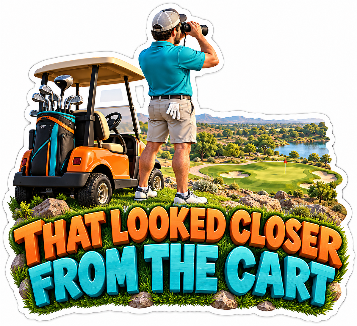Golfer Cart Distance Humor Quote Vinyl Decal Stickers