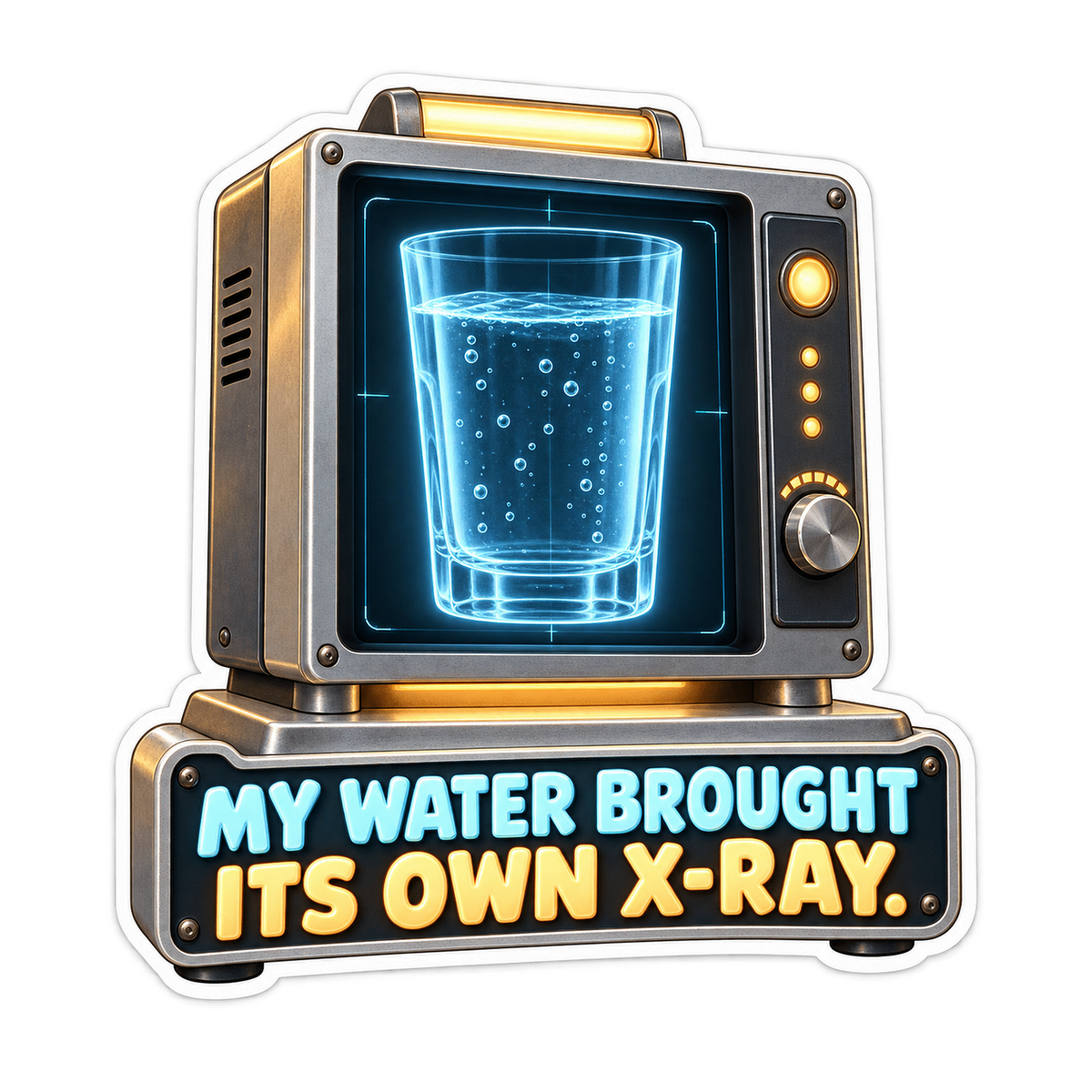 Retro Screen Showing a Blue Water Glass Vinyl Decal Stickers