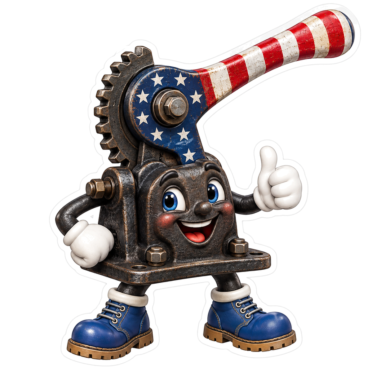 Patriotic Gear Press Mascot with Striped Lever Vinyl Decal Stickers