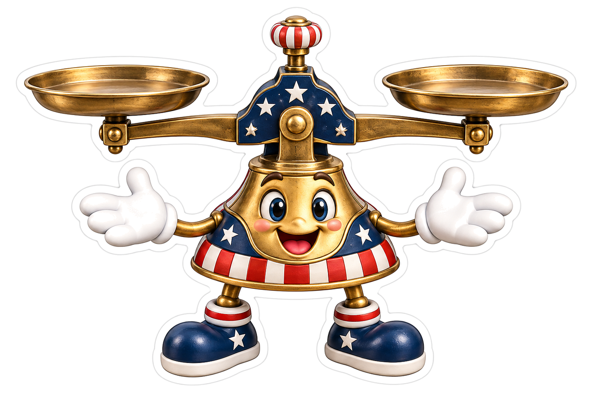 Patriotic Brass Double Pan Scale Mascot Vinyl Decal Stickers