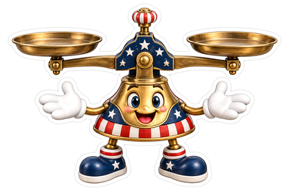 Patriotic Brass Double Pan Scale Mascot Vinyl Decal Stickers