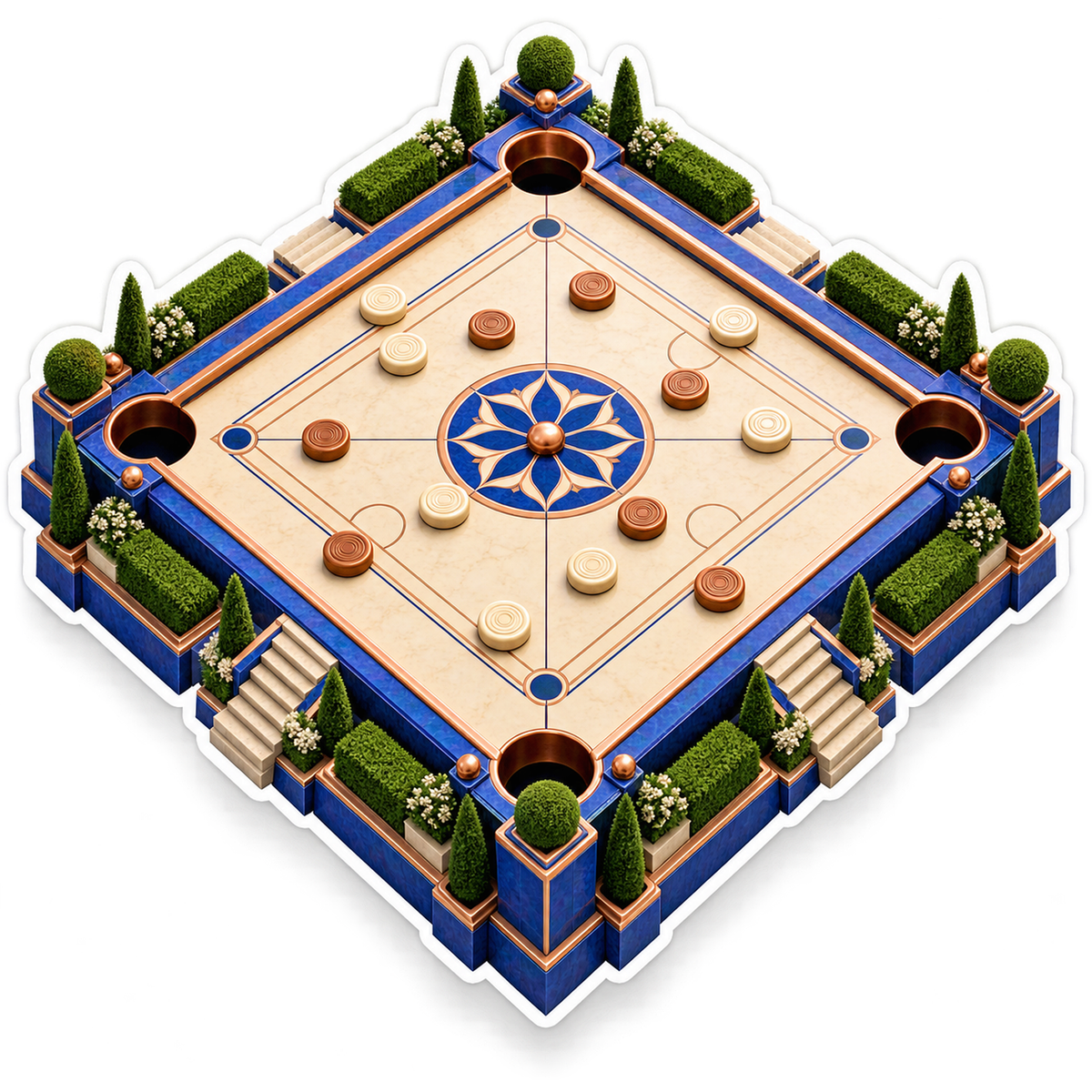 Blue Square Disc Game Court with Garden Steps Vinyl Decal Stickers