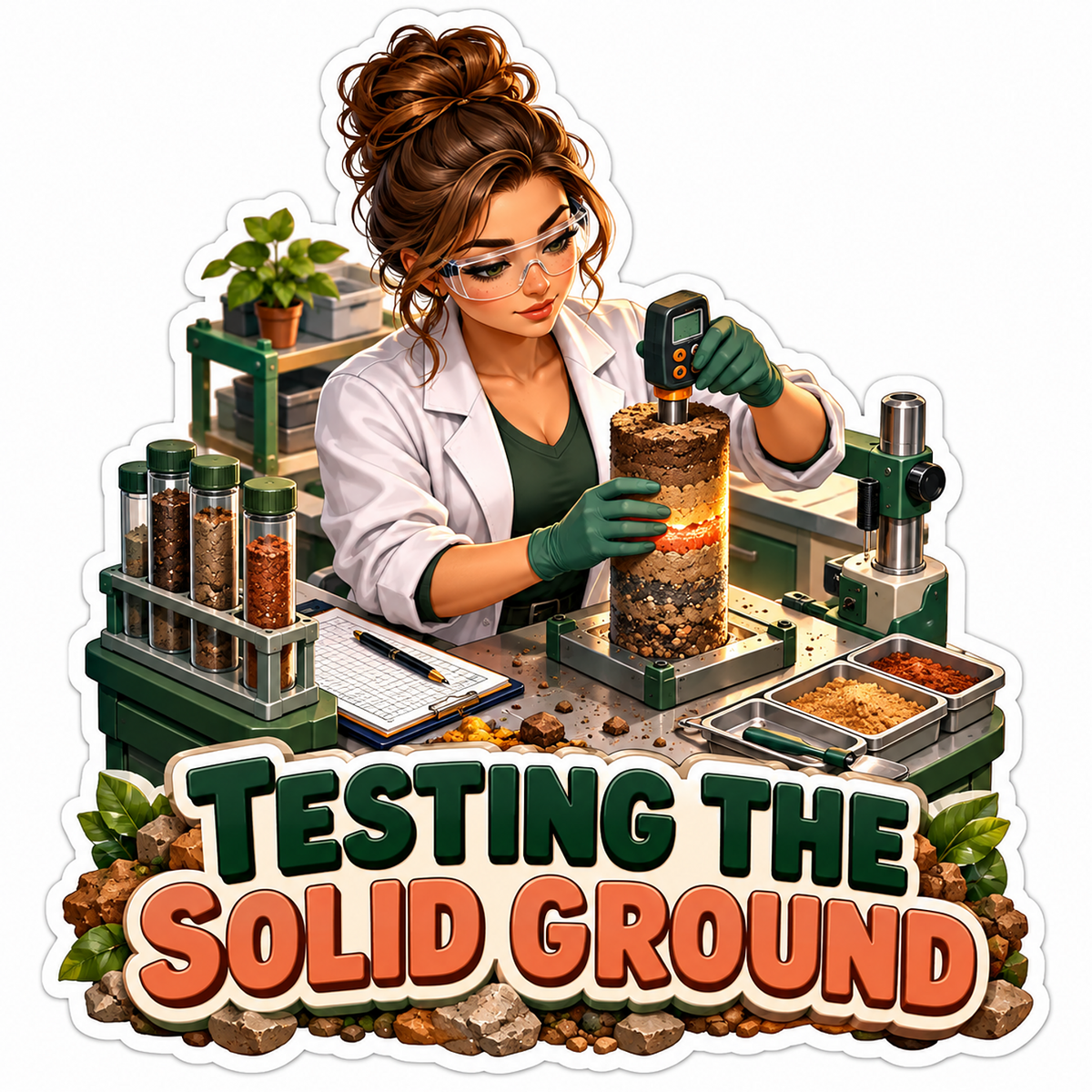 Scientist Examining a Layered Soil Sample Vinyl Decal Stickers