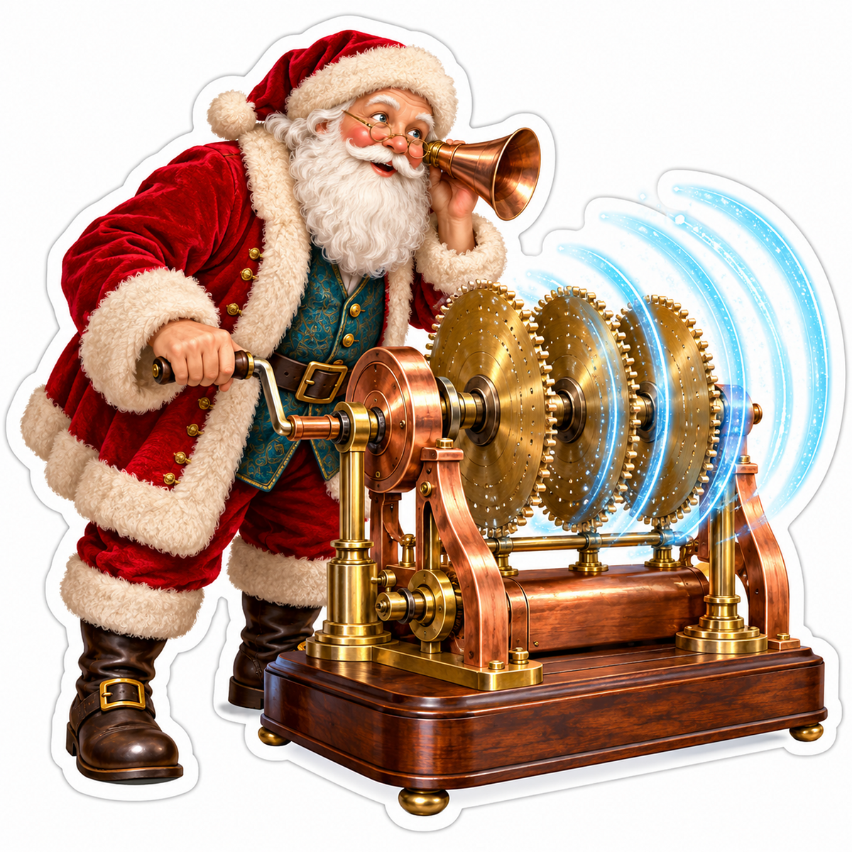 Santa with Golden Discs and Blue Wave Arcs Vinyl Decal Stickers