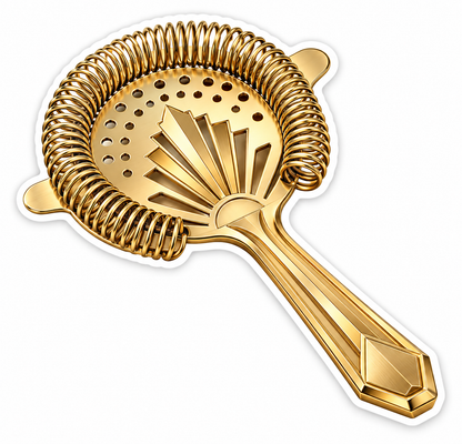 Golden Cocktail Strainer with a Fan Handle Vinyl Decal Stickers