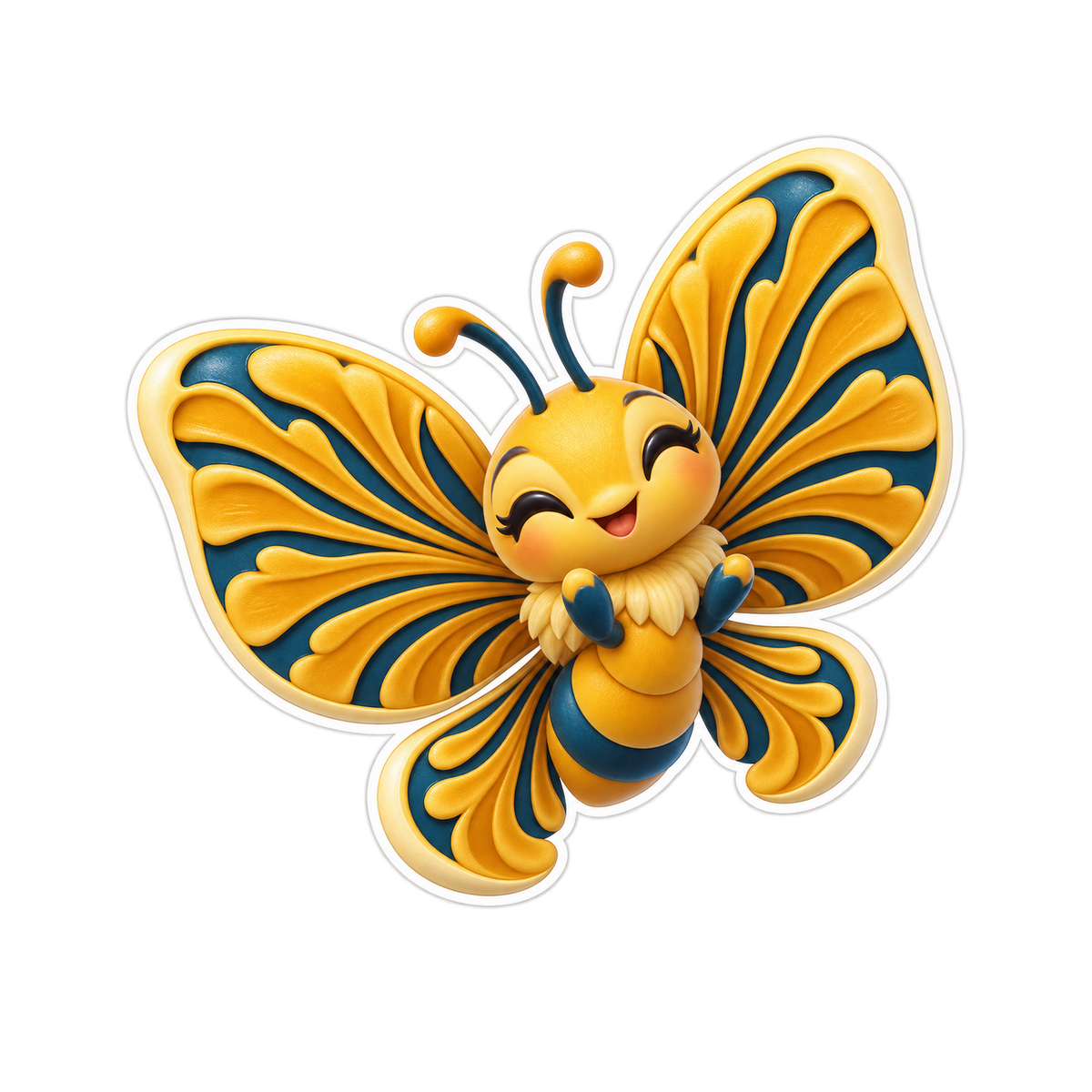Smiling Yellow Butterfly with Teal Wings Art Vinyl Decal Stickers
