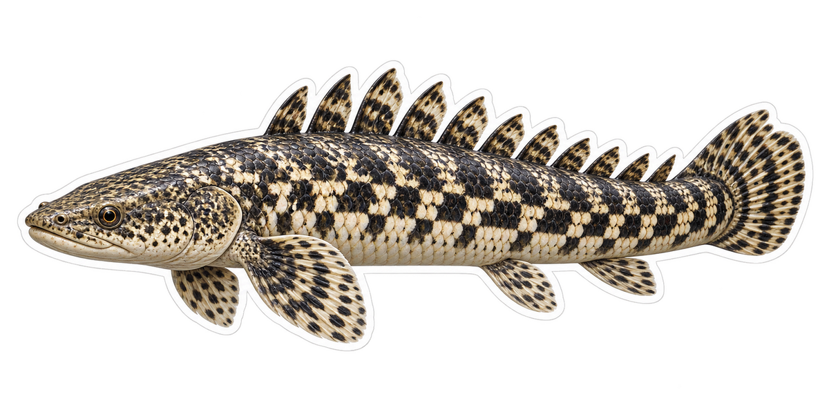 Ornate Checkered Spiny Fish Art Vinyl Decal Stickers