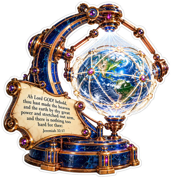 Gold Blue Orbital Globe Bible Verse Art Vinyl Decal Stickers