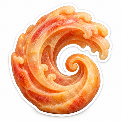 Carved Peach Stone Curling Ocean Wave Vinyl Decal Stickers