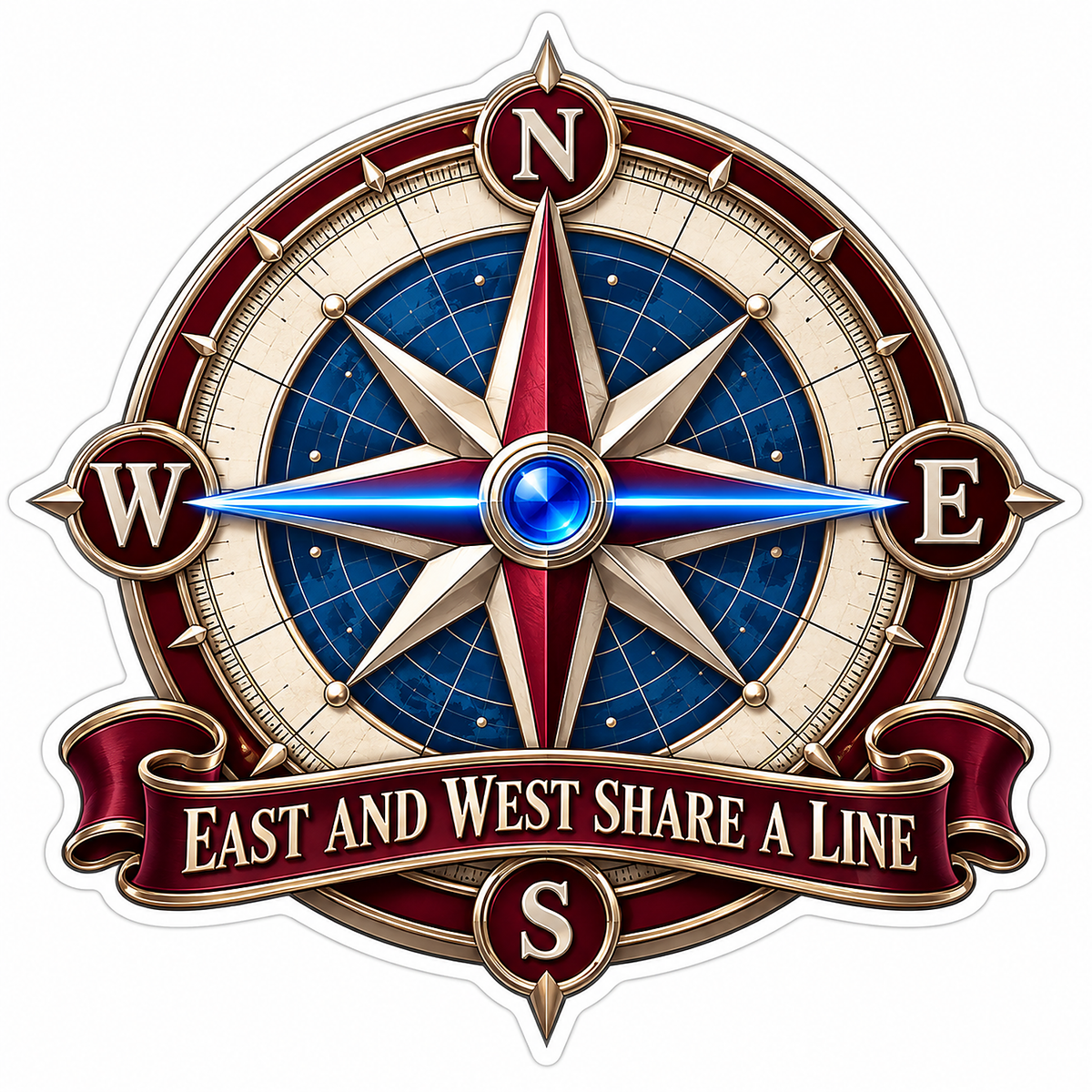 East and West Share a Line Blue Compass Vinyl Decal Stickers