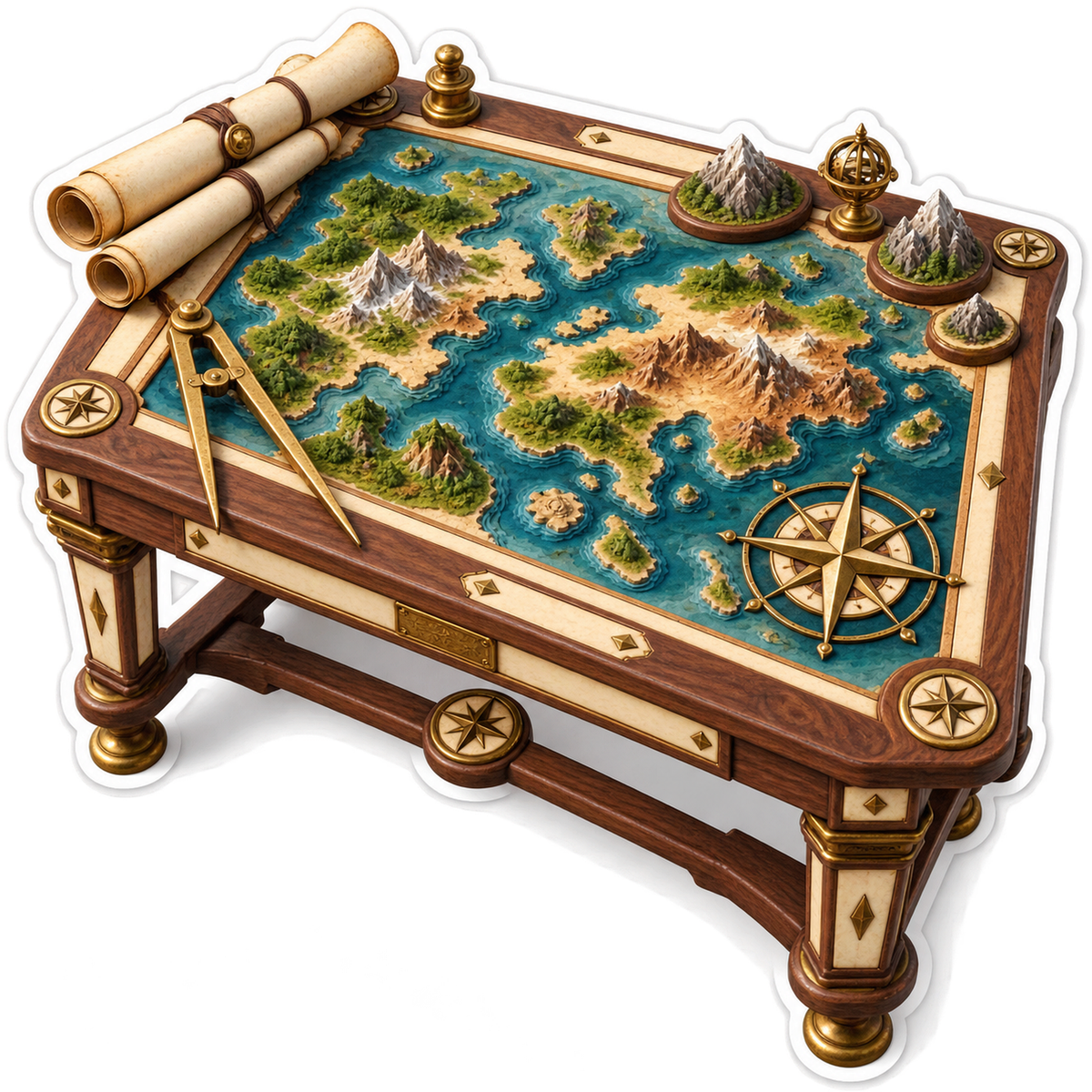 Raised Island Map on Ornate Drafting Table Vinyl Decal Stickers