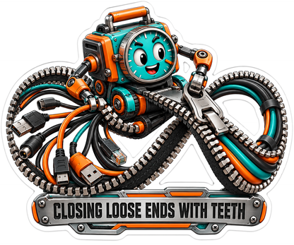 Teal Orange Robot with Multiple Zipper Arms Vinyl Decal Stickers
