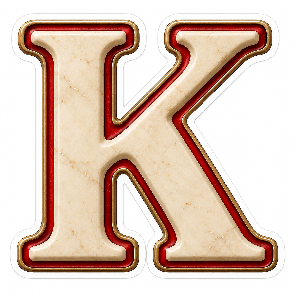 Cream Stone Letter K with Red Inset Art Vinyl Decal Stickers