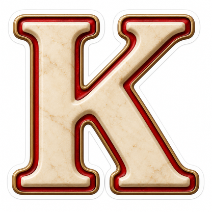 Cream Stone Letter K with Red Inset Art Vinyl Decal Stickers