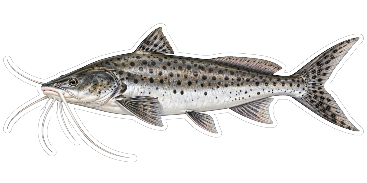 Silver Spotted Catfish with Long Whiskers Art Vinyl Decal Stickers