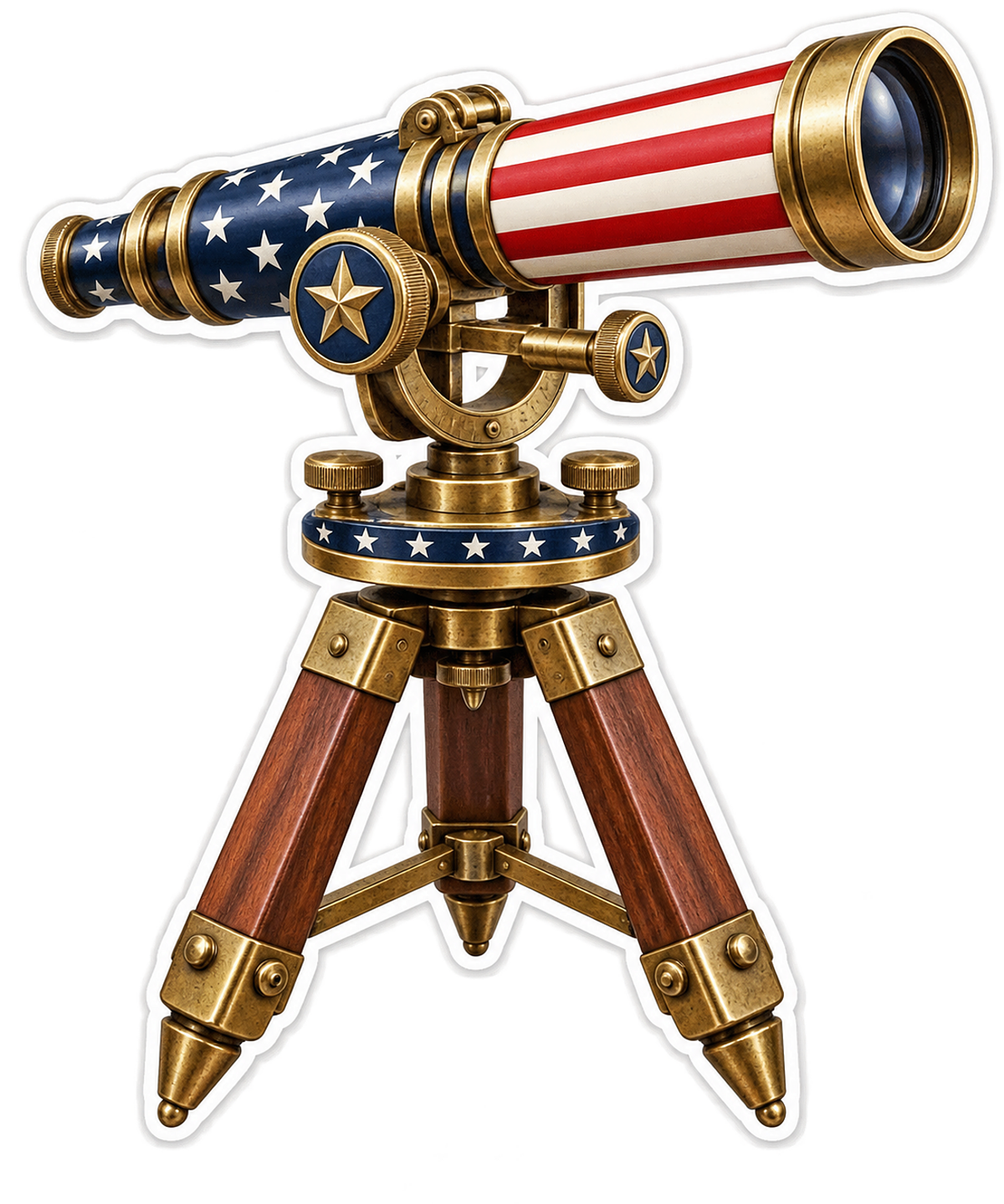 USA Flag Brass Telescope on Tripod Art Vinyl Decal Stickers