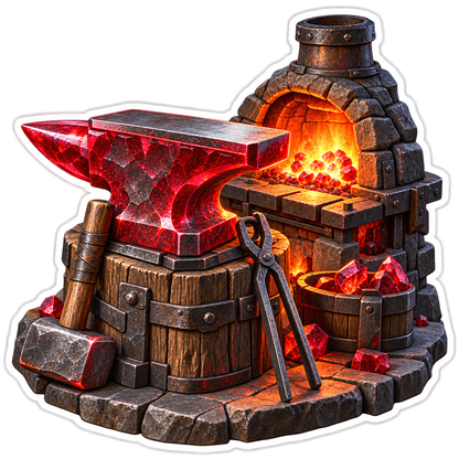Ruby Anvil Beside Glowing Stone Forge Art Vinyl Decal Stickers