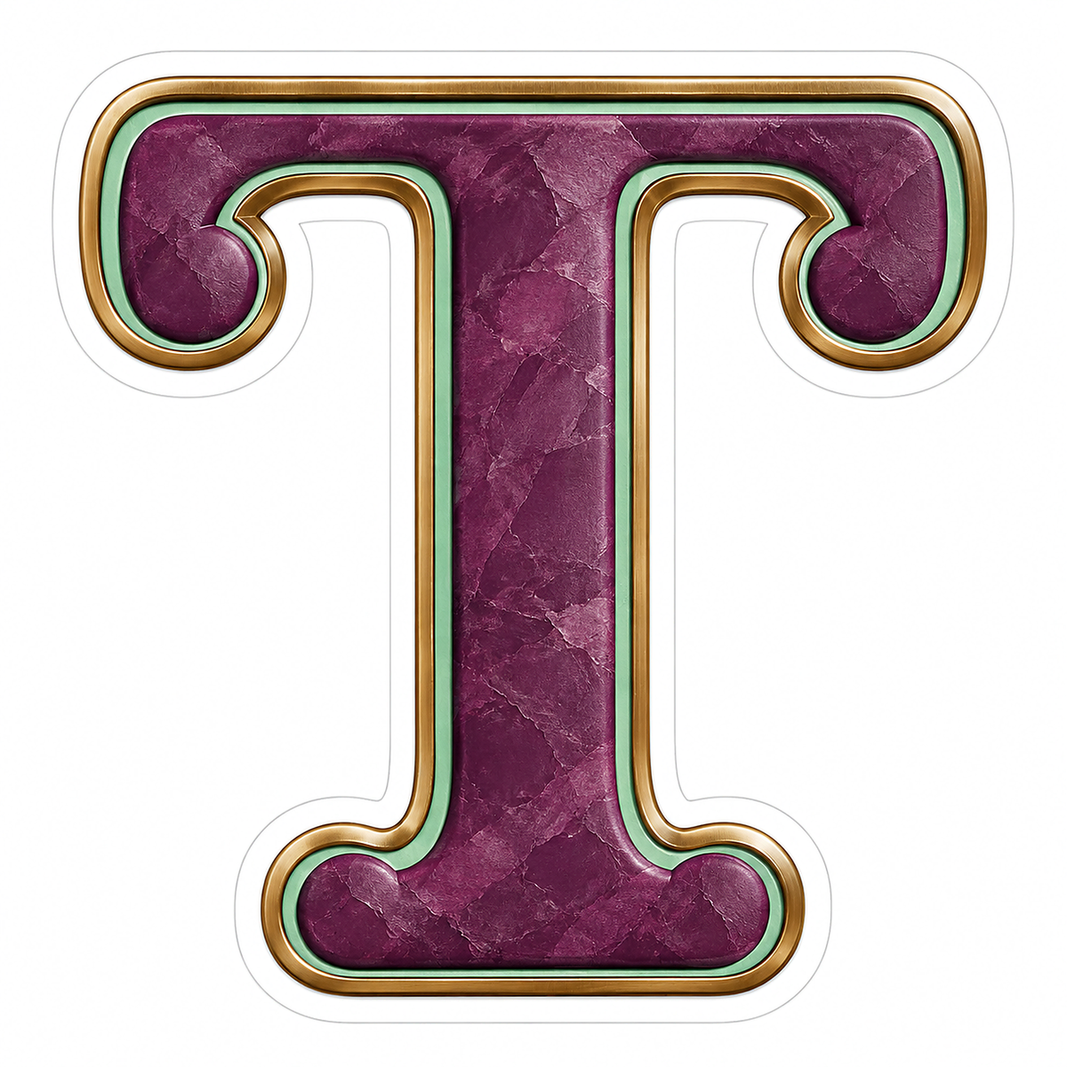Plum Mottled Mint Gold Trim Letter T Vinyl Decal Stickers