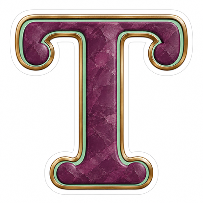 Plum Mottled Mint Gold Trim Letter T Vinyl Decal Stickers