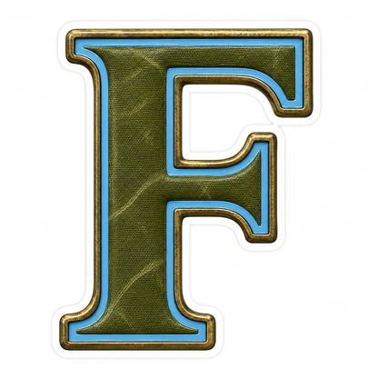 Olive Canvas Letter F with Blue Inlay Art Vinyl Decal Stickers