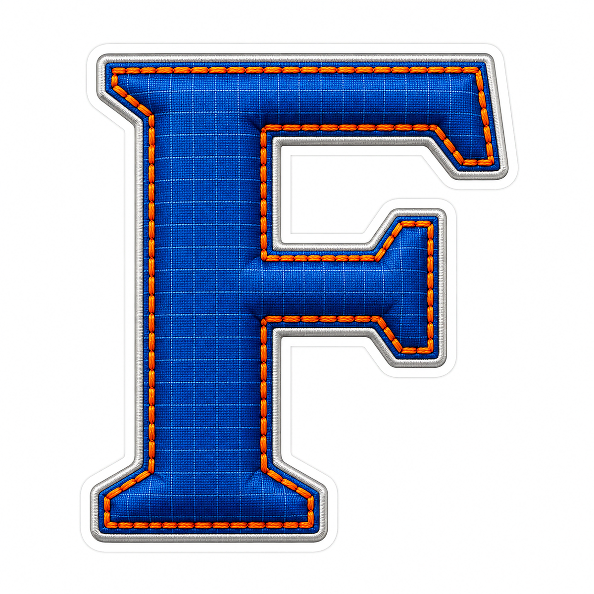 Blue Grid Letter F with Orange Stitch Art Vinyl Decal Stickers