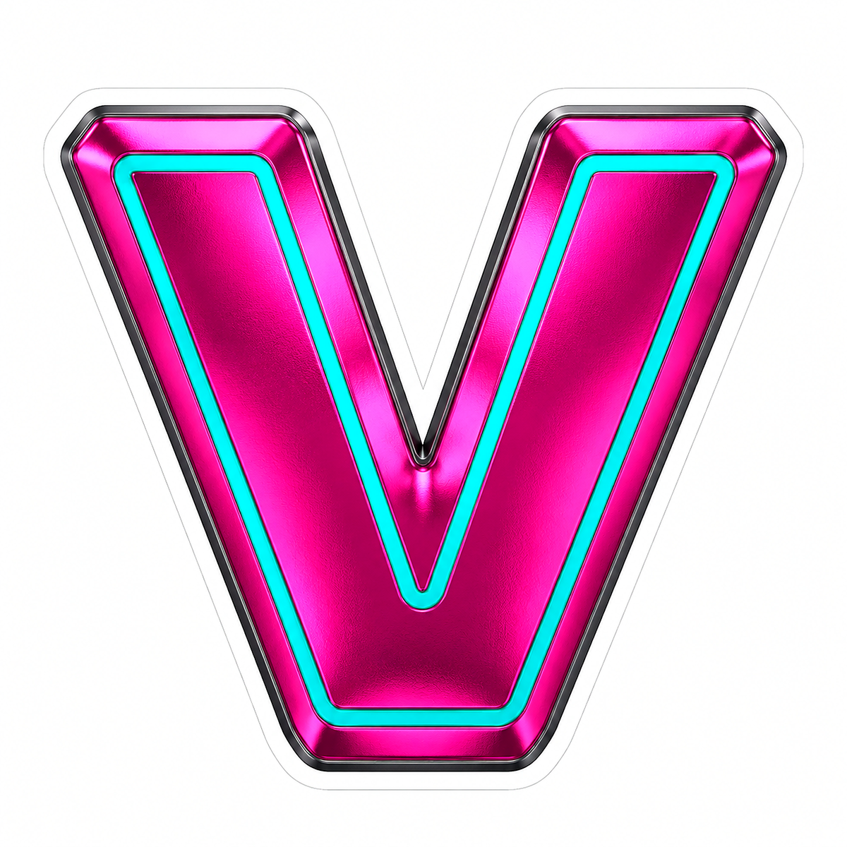 Fuchsia Metallic Letter V with Aqua Inlay Vinyl Decal Stickers