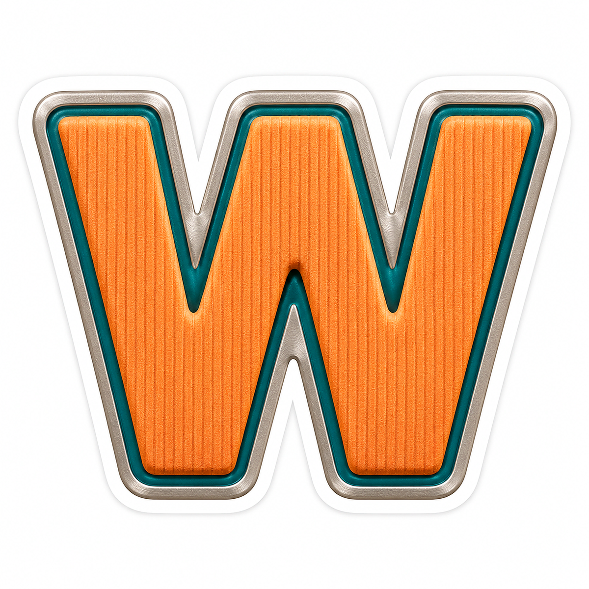 Orange Ribbed Letter W with Teal Trim Art Vinyl Decal Stickers