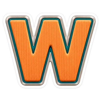 Orange Ribbed Letter W with Teal Trim Art Vinyl Decal Stickers
