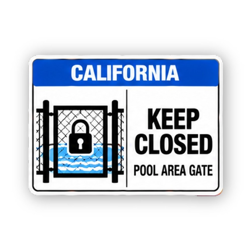 Blue California Pool Gate Padlock Panel Vinyl Decal Stickers