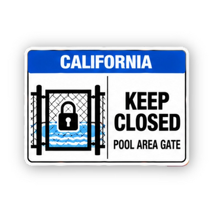 Blue California Pool Gate Padlock Panel Vinyl Decal Stickers