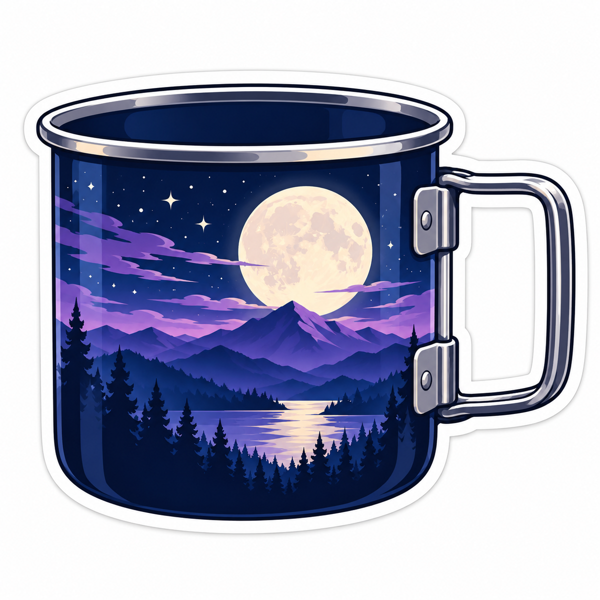 Moonlit Mountain Lake Navy Camping Mug Vinyl Decal Stickers